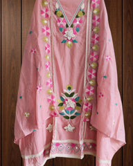 Graceful Mul Cotton 3D Embroidered Suit Set With Scalloped Embroidery Dupatta