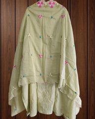 Graceful Mul Cotton 3D Embroidered Suit Set With Scalloped Embroidery Dupatta