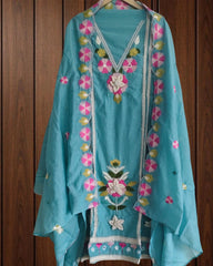 Graceful Mul Cotton 3D Embroidered Suit Set With Scalloped Embroidery Dupatta