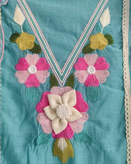 Graceful Mul Cotton 3D Embroidered Suit Set With Scalloped Embroidery Dupatta