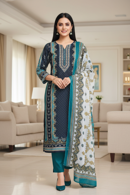 Elegant Cotton Digital Print Handwork Suit Set