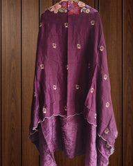 Parsi Embroidery- Designer Crepe Suit with Scalloped Chinnon Dupatta