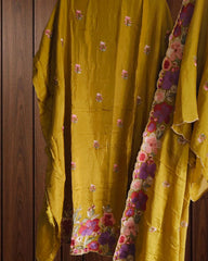 Parsi Embroidery- Designer Crepe Suit with Scalloped Chinnon Dupatta