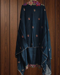 Parsi Embroidery- Designer Crepe Suit with Scalloped Chinnon Dupatta