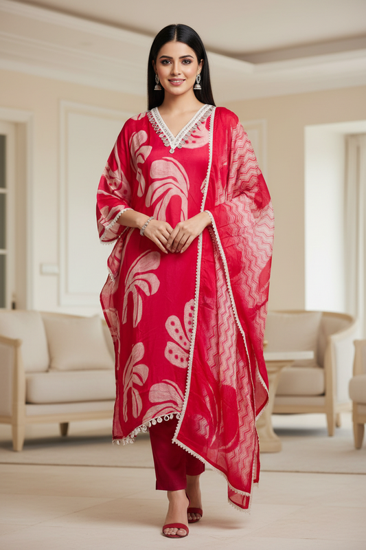 Glass Organza Suit with Real Mirror Work & Crochet Lacing | Semi-Stitched Elegance