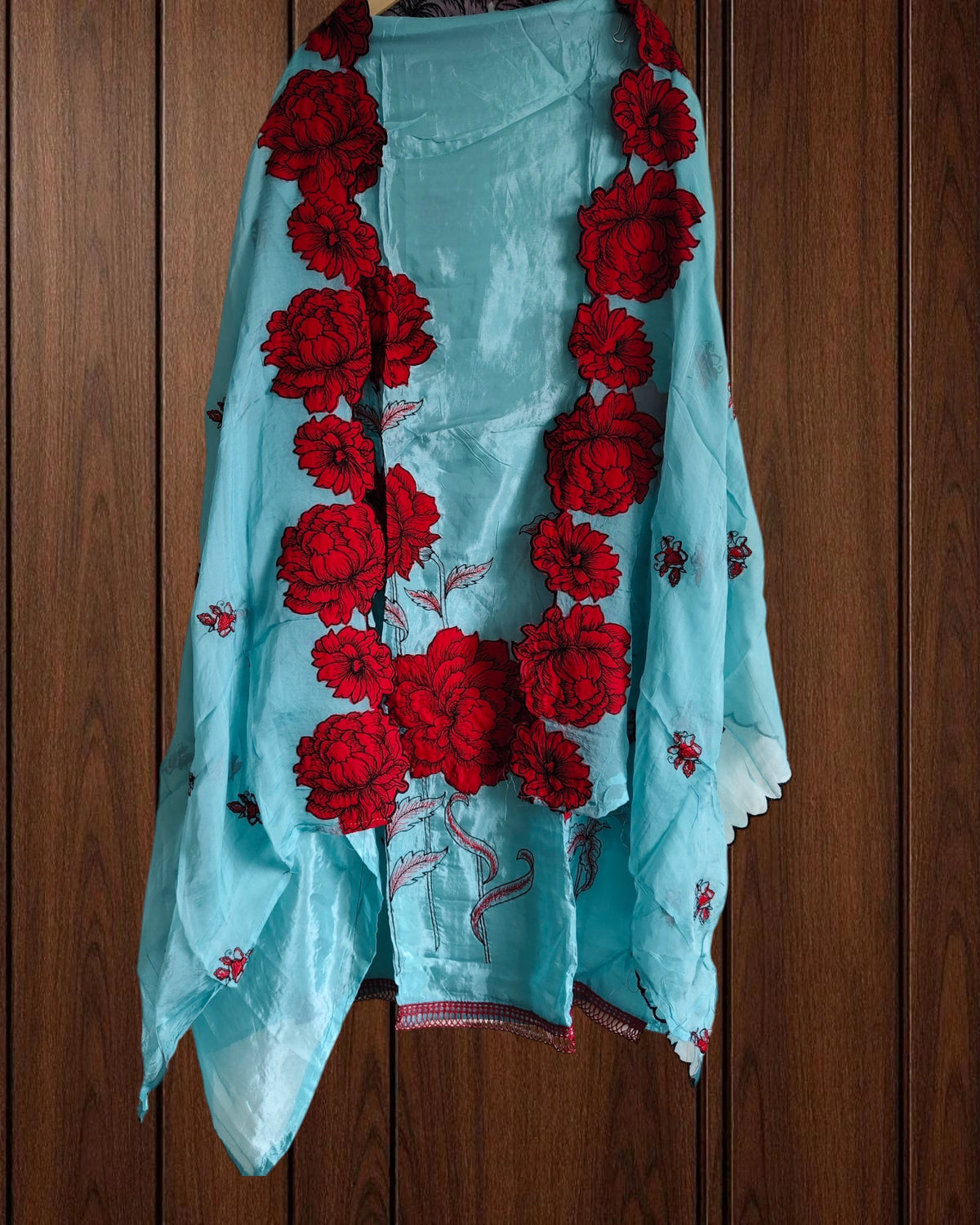 Designer Glass Organza Suit with Embroidery & Patchwork Detailing