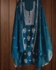 oft Mul Chanderi Unstitched Suit Set with Embroidery & Pearl Work