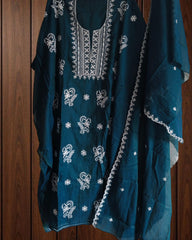 oft Mul Chanderi Unstitched Suit Set with Embroidery & Pearl Work