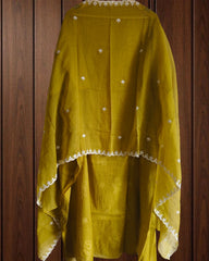oft Mul Chanderi Unstitched Suit Set with Embroidery & Pearl Work