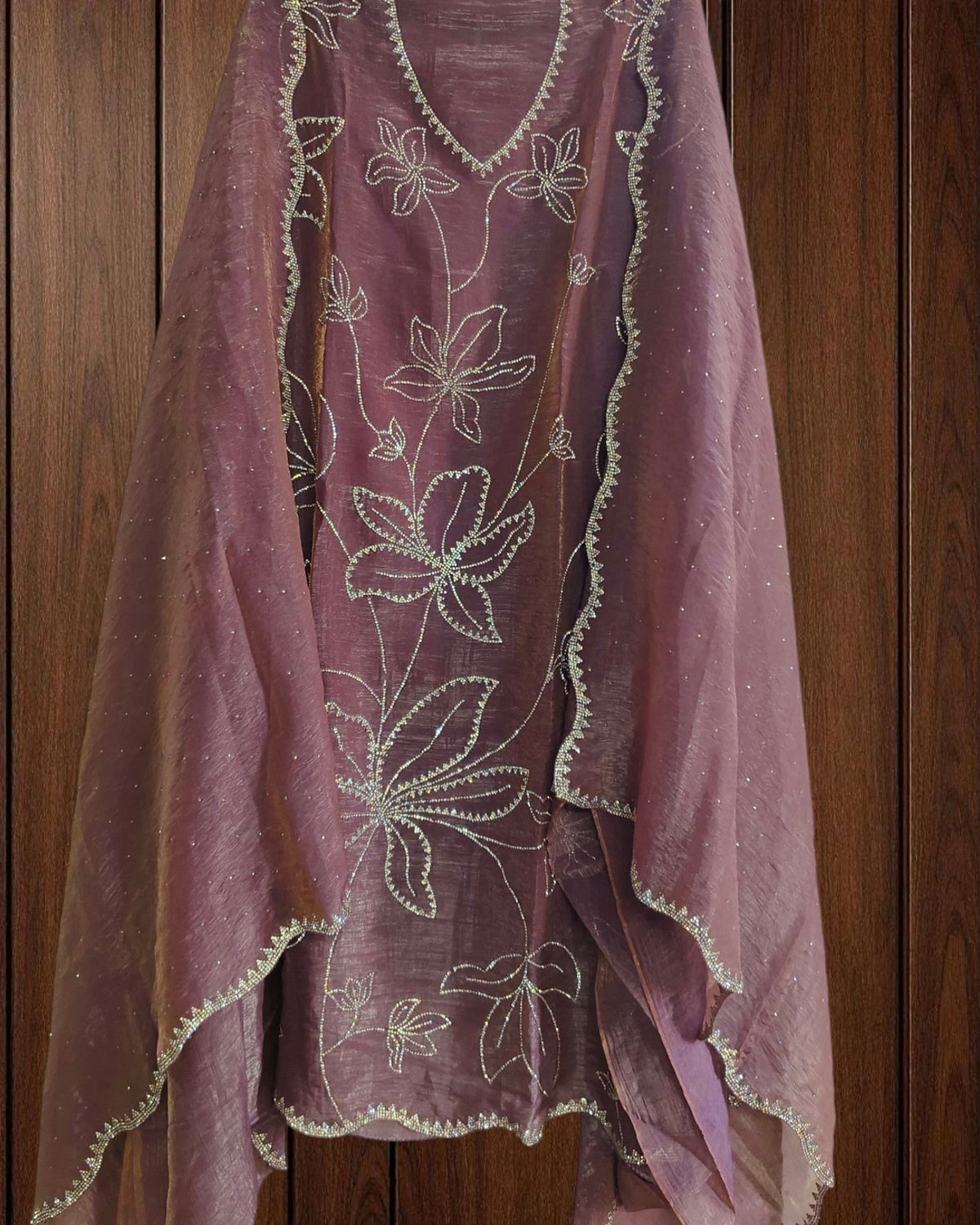 Shimmer Tissue Unstitched Suit Set with All-Over Swarovski Work