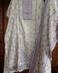 Banarsi Jacquard Weave Unstitched Suit with Shimmer Tissue Dupatta