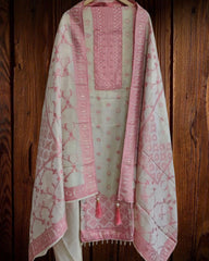 Banarsi Jacquard Weave Unstitched Suit with Shimmer Tissue Dupatta
