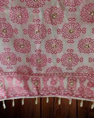 Banarsi Jacquard Weave Unstitched Suit with Shimmer Tissue Dupatta