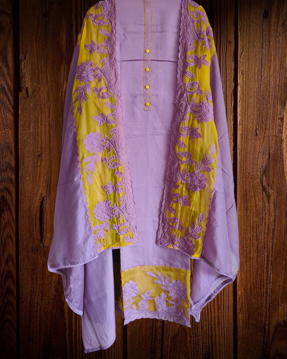 Graceful Modal Suit Set with Organza Embroidery Charm