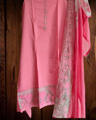 Graceful Modal Suit Set with Organza Embroidery Charm