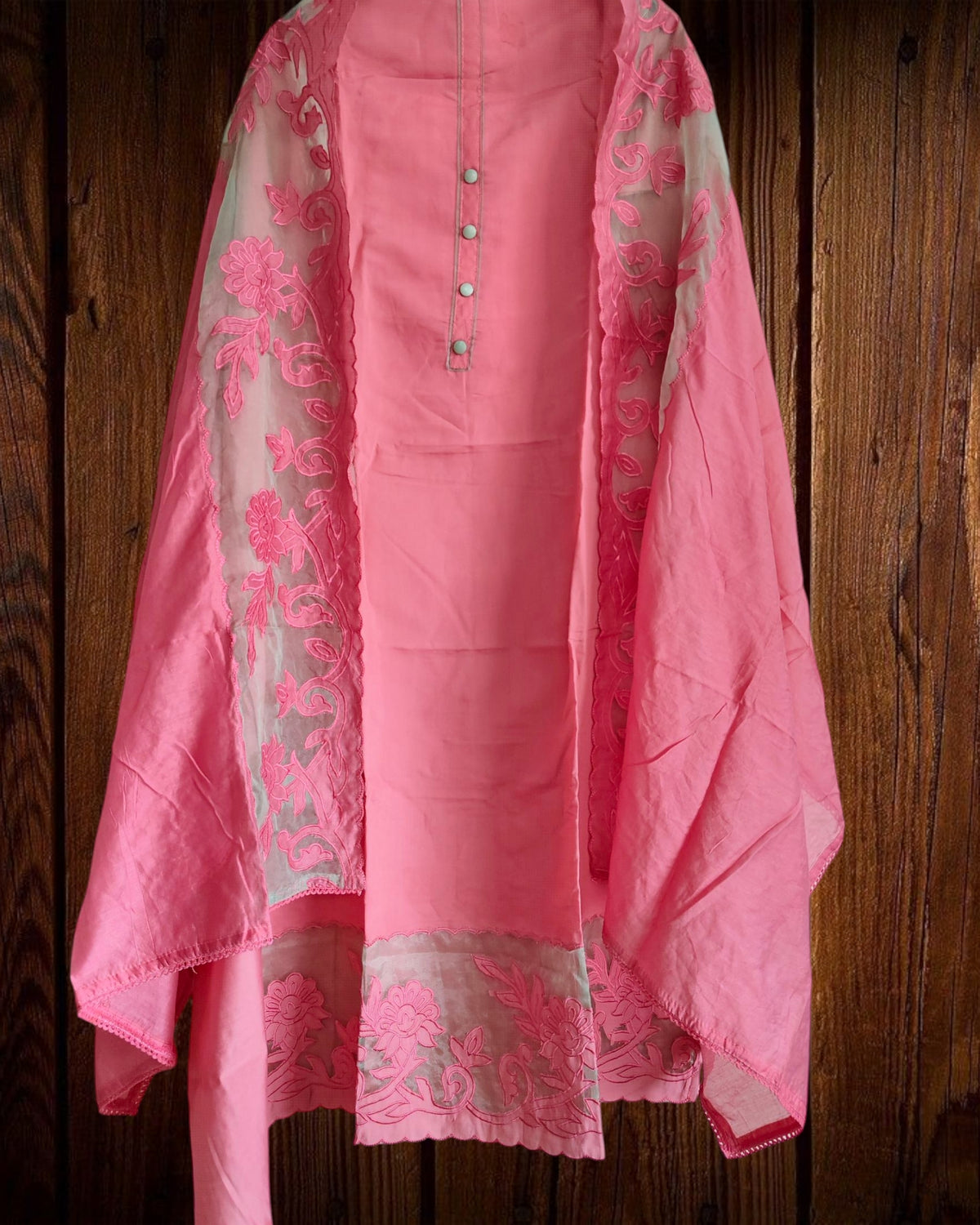 Graceful Modal Suit Set with Organza Embroidery Charm