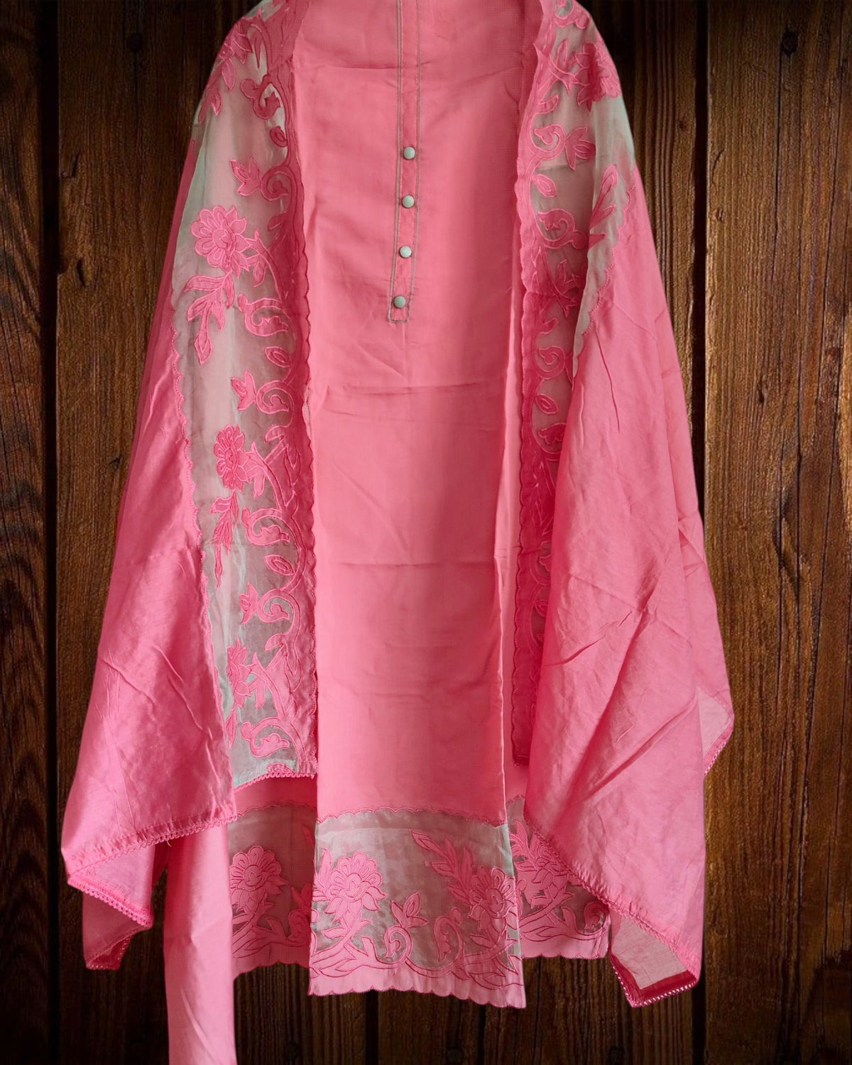 Graceful Modal Suit Set with Organza Embroidery Charm