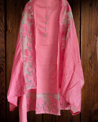 Graceful Modal Suit Set with Organza Embroidery Charm