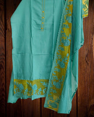 Graceful Modal Suit Set with Organza Embroidery Charm