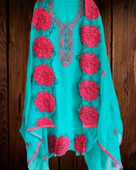 Luxury Organza Suit Set with Scalloped Dupatta & Intricate Detailing