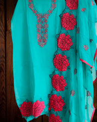 Luxury Organza Suit Set with Scalloped Dupatta & Intricate Detailing