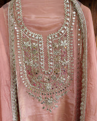 Opulent Elegance Shimmer Tissue Unstitched Suit with Gotta Detailing
