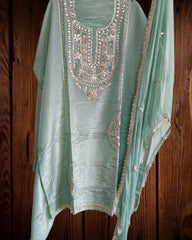 Opulent Elegance Shimmer Tissue Unstitched Suit with Gotta Detailing