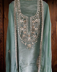 Opulent Elegance Shimmer Tissue Unstitched Suit with Gotta Detailing