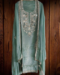 Opulent Elegance Shimmer Tissue Unstitched Suit with Gotta Detailing