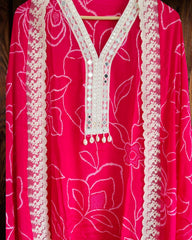 Chinnon Digital Print Mirror Glow Suit Set with Crochet Lacing Stole Dupatta