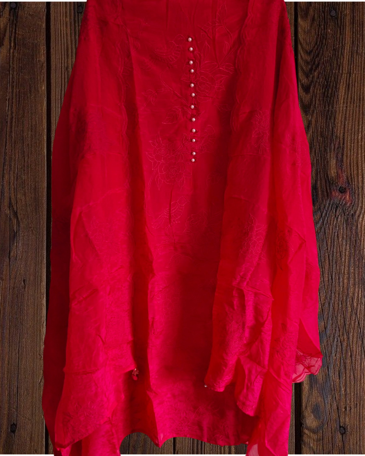 Luxury Upara Silk Embroidered Unstitched Suit Set with Scalloped Dupatta