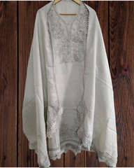 Linen Cotton Suit Set with Sequin Crochet Detailing & Designer Dupatta