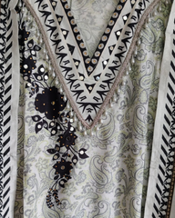 Muslin Digital Printed Semi-Stitched Suit with Mirror & Pearl Highlighting