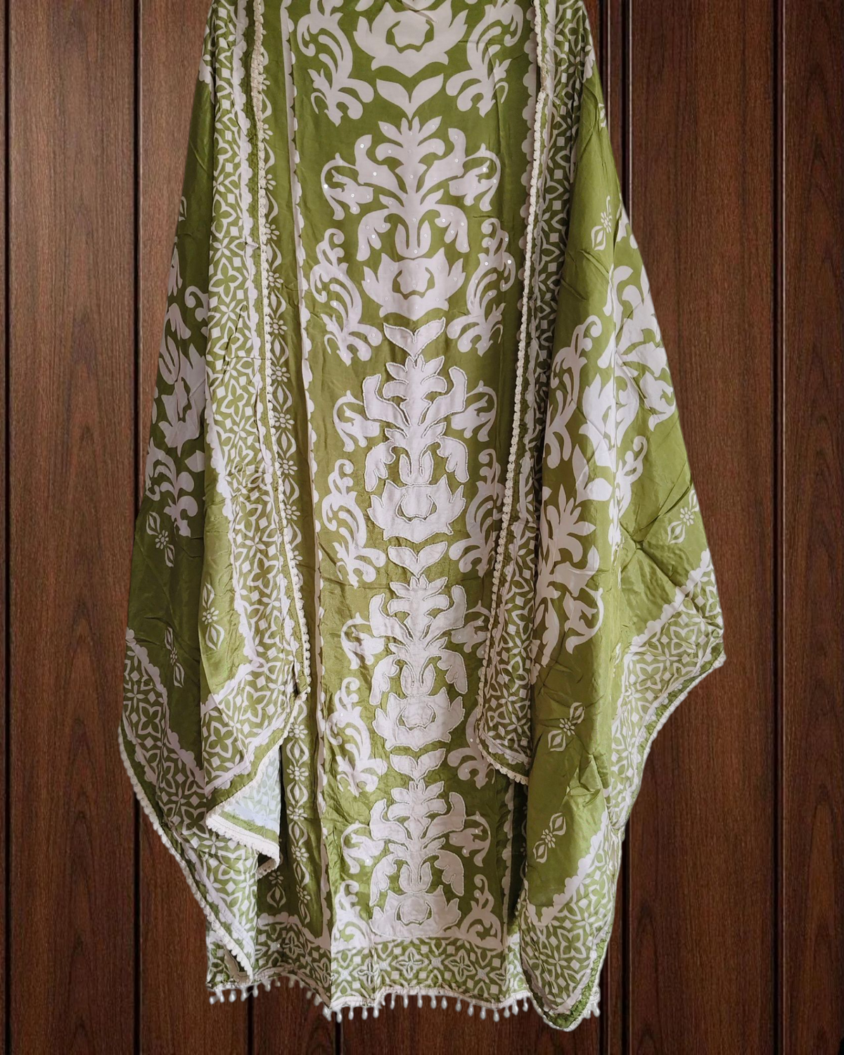 Graceful Muslin Suit with Digital Prints & Pearl Accents