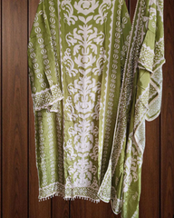 Graceful Muslin Suit with Digital Prints & Pearl Accents