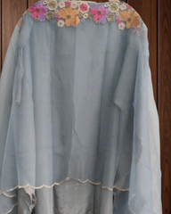 Elegant Shimmer Tissue Suit with 3D Parsi Embroidery & Organza Dupatta