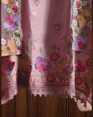 Elegant Shimmer Tissue Suit with 3D Parsi Embroidery & Organza Dupatta