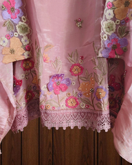 Elegant Shimmer Tissue Suit with 3D Parsi Embroidery & Organza Dupatta
