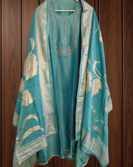 Radiant Shimmer Tissue Suit Set with Cut Dana & Banarasi Dupatta