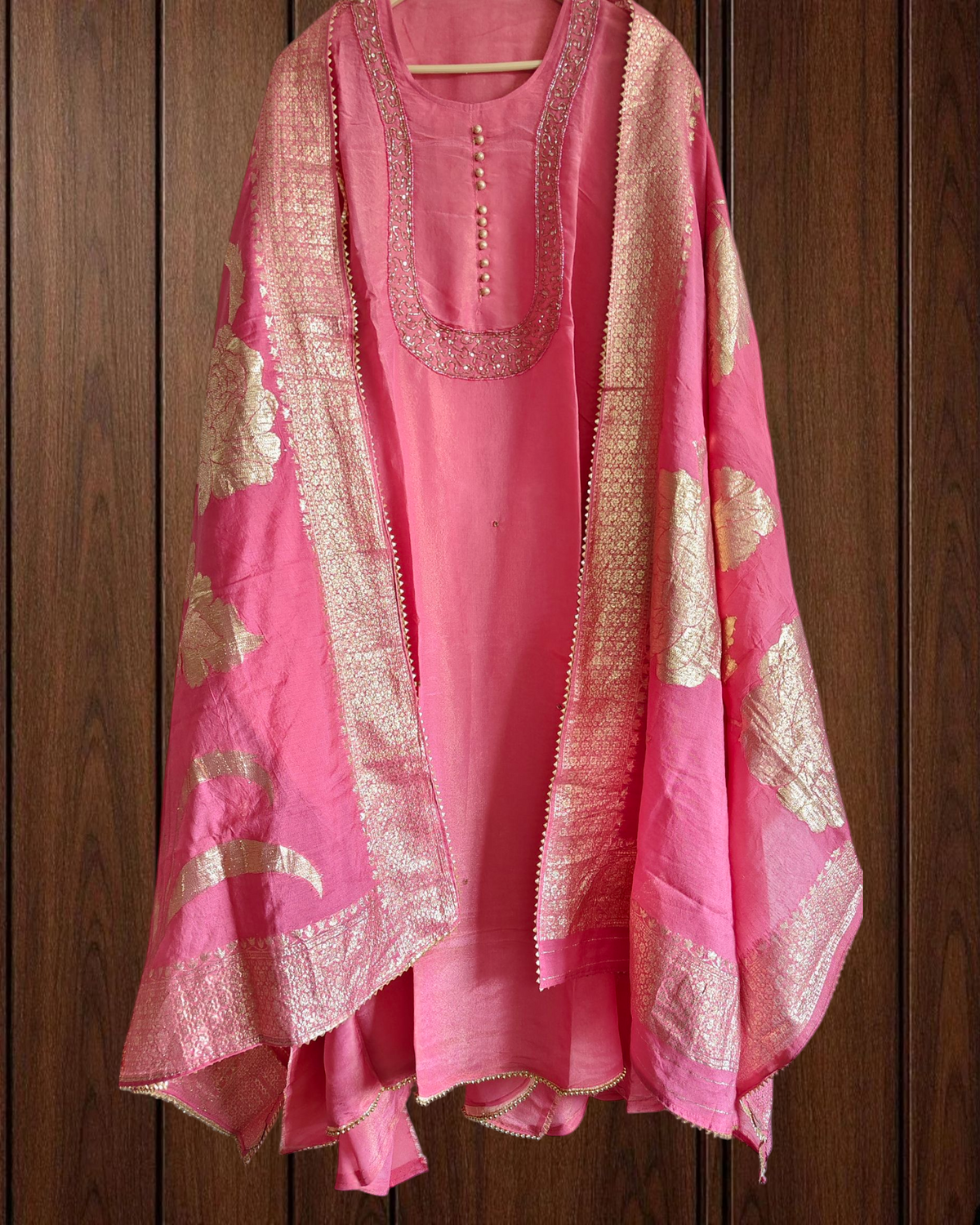 Radiant Shimmer Tissue Suit Set with Cut Dana & Banarasi Dupatta