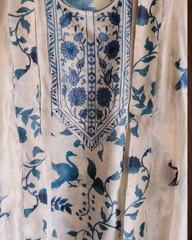 Printed cotton Linen Kurta with Crochet & Embroidered Dupatta: Suit Set