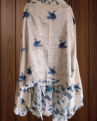 Printed cotton Linen Kurta with Crochet & Embroidered Dupatta: Suit Set