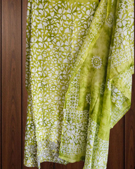 Cotton Batik Elegance: Kurta with Laser-Cut Daman & Printed Dupatta