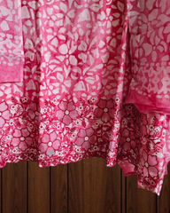 Cotton Batik Elegance: Kurta with Laser-Cut Daman & Printed Dupatta