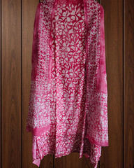 Cotton Batik Elegance: Kurta with Laser-Cut Daman & Printed Dupatta