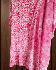 Cotton Batik Elegance: Kurta with Laser-Cut Daman & Printed Dupatta