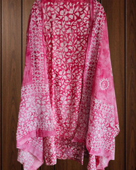 Cotton Batik Elegance: Kurta with Laser-Cut Daman & Printed Dupatta