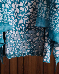 Cotton Batik Elegance: Kurta with Laser-Cut Daman & Printed Dupatta
