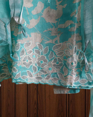 Elegant Cotton Linen Suit with  Laser-Cut Detailing & Embroidery