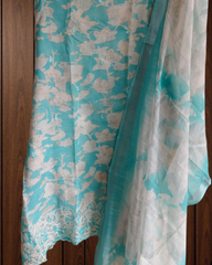 Elegant Cotton Linen Suit with  Laser-Cut Detailing & Embroidery